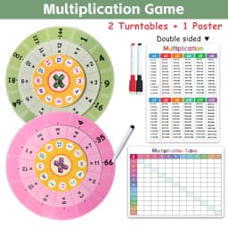 Montessori 1-12 Multiplication Table Cards, Multiplication Turntable Training Game, Self-check Math Facts Learning Aids for Kids