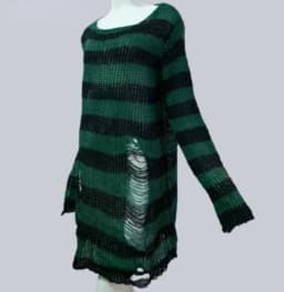 New Goth Punk Gothic Sweater Oversized Pullovers Women Striped Cool Hollow Out Hole Broken Jumper Harajuku Aesthetics Sweater