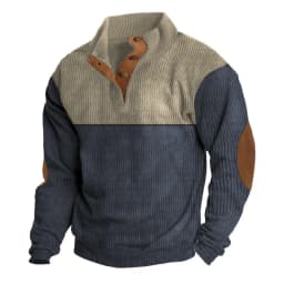 Men's Hoodies Spring And Autumn Corduroy Casual Patchwork Stand Collar Button Sports Hoodie Man Clothing