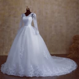 Y&M V Neck Full Sleeve Customized Plus Size Vestido De Noiva 2026 Wedding Dress Long Train or Floor Appliqe Bridal Tulle Mariage