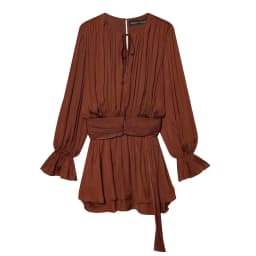 2026 spring new women's clothing retro temperament simple pleated waist slimming long sleeved dress short skirt