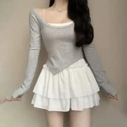 Summer Mini Pleated A-Line Skirt Adorable Flirty High Waist Ruffle Patchwork Lolita Ball Gown Y2K Korean Sweet Women's Clothing