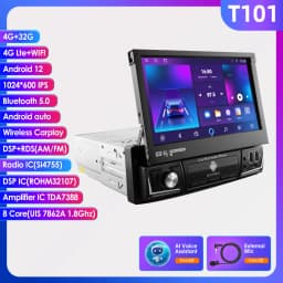 1 Din 7" Carplay Android 12 Car Radio For Universal Head Unit Retractable Screen Multimedia Video Player GPS Navi USB RDS