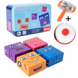 Wooden Face Changing Cube Toys Building Blocks for Cartoon Puzzle Montessori Jigsaw Educational Board Game Family Toys