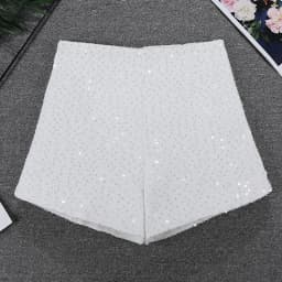 Sequin Shorts Women's Winter High Waist Wool Blend A-Line Casual Short Pants