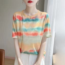 Spring And Summer New Lyocell Short Sleeve Sweater Loose Thin Half Sleeve T-shirt Printed Top