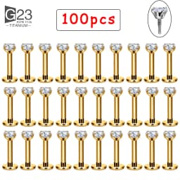 50/100Pcs ASTM F136 Titanium Labret Piercing 16G Flatback CZ Ear Lip Stud Cartilage Tragus Earring Tongue Stud Body Jewelry