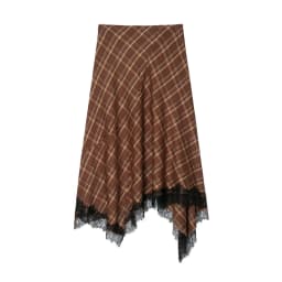 Spring New Check Lace Hem Asymmetric Skirt Women Eelgant A-line Zip-up Midi Skirts Female Vintage Party Skirts 2026 New