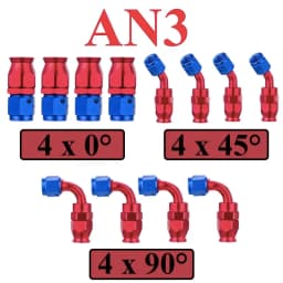 12Pcs Universal AN3 AN4 AN6 AN8 AN10 Straight 45 90 Degree Reusable Hose End Fittings Adapter For Swivel PTFE Oil Fuel Line Pipe