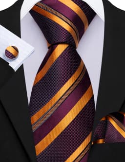 Fashion Diagonal Striped Tie Set for Men Formal Party Business Wedding Necktie Handkerchief Cufflinks 3PCS Suit Accessories