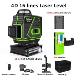Clubiona 4D 16 Lines Laser Level 1PCS battery  with receiver Remote Pulse Mode Super Powerful Green Beams Professional level