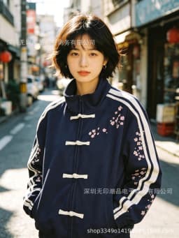 Sakura Floral Print Chinese Frog Button Jacket Women Stand Collar Side Striped Retro Track Coat Harajuku Streetwear Outerwear