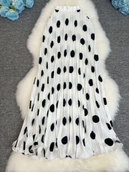 Polka Dot Print High Elegant A-line Pleated Long Skirt For Women 2025 Spring autumn Office Lady Casual Leopard Skirts