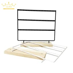 Metal 6 Layers Earring Display Holder Ear Stud Display Rack Wood Base 3-Tiers 69 Holes Jewelry Storage Organizer Stand Reusable