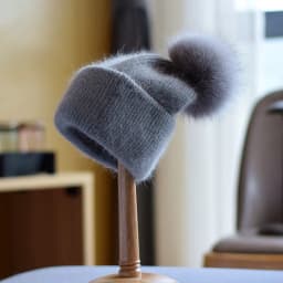 Winter Women's Real Fox Fur Pom-Pom Knitted Beanie Cap with Rabbit Fur Trim and Cashmere Touch
