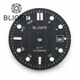 BLIGER 29mm/31mm Watch Dial Black Blue White Dial Wave Grain Green Luminous Fit NH34 DG5833/3804 GMT Automatic Movement Date