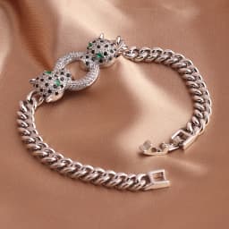 Classic Leopard Design Green Eye Hip Hop Cuban Chain Bracelet Black Cubic Zirconia Bracelet Party Jewelry Accessories