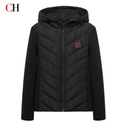 CH Womens Circular Chest Patch Badge Chevron Quilted Hooded Puffer Jacket Panel Sleeves Daily Commute Wear