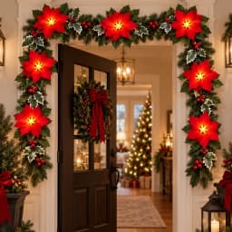 1pc Christmas Poinsettia Wreath String Lights 10/20 LED Artificial Flower Berry Fairy Light for Home Indoor Holiday Xmas Decor