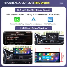 Road Top 12.3" Linux Screen For Audi A6 C6 A7 C7 2011-2018 with Wireless CarPlay Android Auto Airplay Car Radio Player