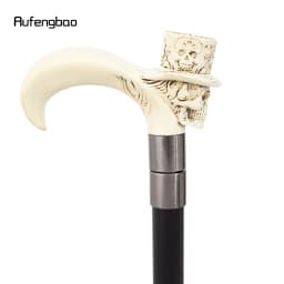 White Hat Skull Head Long Handle Walking Cane Fashion Cane Decorative Cane Halloween for Cosplay Parties Walking Stick 93cm