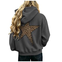 Women Oversize Hoodies With Back Star Leopard Printed Long Sleeve Hooded Sweatshirts Autumn Winter Streetwear Casual Pullover