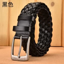 3.4cm Width Brown Real Cowhide Braided Belt Casual Needle Buckle Head Layer Hollow Hand Woven Fashionable Personalized Trouser