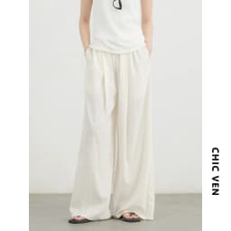CHIC VEN Women Pants Solid Elastic Waist Loose High Waisted Casual Female Trouser Long Wide Leg Pant Spring Summer 2025