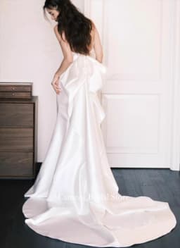 SONDR Customized Wedding Dresses Sleeveless Ivory Strapless Korea Satin Mermaid Bowith Brides Gowns Women Bridal Dresses