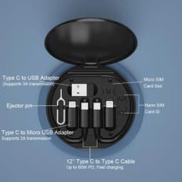 General Multifunctional 60W Type C Data Cable Set Fast Charge For IPhone Chargers Storage Box Card Pin Travel Box Phone Holder