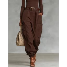 Vintage Casual Loose Multi Pocket Work Pants Vacation Solid Color Sports Pants Women Temperament with Ankle Cuffs Sweatshirt