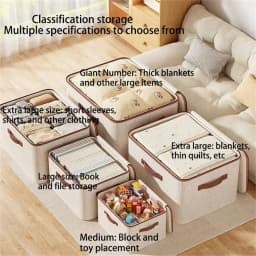 Large Household Storage Box Heavy-duty Hard Shell Cotton Linen Zipper Storage Organizer Box with Lid for Clothes Toys Blankets 
