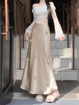 2025 Summer New: French Style 3D Flower High Waist Figure-Flattering Mermaid Tail Midi Skirt