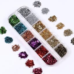 12 Grids Double Color Gold Foils Gorgeous Nail Glitter Sparkles Irregular Random Aluminum Flake Paillette Chip Design Decoration