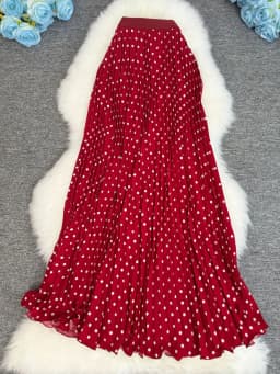 Polka Dot Print High Elegant A-line Pleated Long Skirt For Women 2025 Spring autumn Office Lady Casual Leopard Skirts