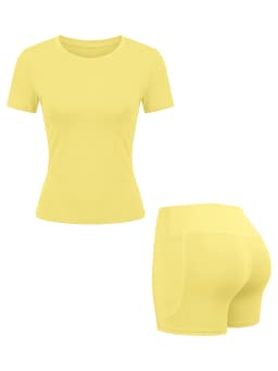 Fitfemme Women's  Two-Piece Set with Pockets Running Short Pants