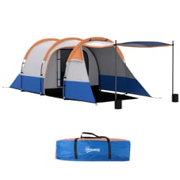 Outsunny 2-3 Man Camping Tent, Tunnel Tent with Weights, Bedroom and Living Room, 2000mm Waterproof