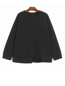 [EAM] Gray Brief Irregular Hem Big Size Sweatshirt New Round Neck Long Sleeve Women Fashion Tide Spring Autumn 2026 1DJ9393