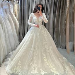 Glitter A Line Women's Wedding Dresses V Neck Lace Appliques Ball Vestido De Novia Bride Gowns Customized Long Sleeve Vestido