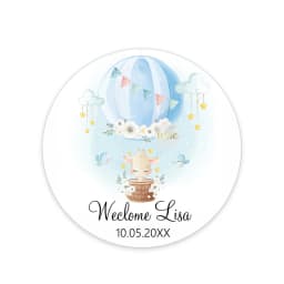Custom Welcome Baby Hot Air Balloon Animals Birthday Party Labels Favors Round Sticker Baby Shower Personalise Travel Sticker