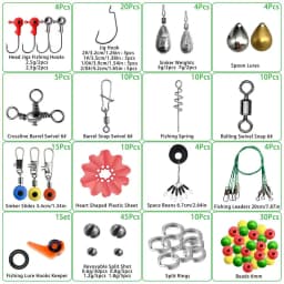 187/263 pcs Fishing Tools Accessories Kit Jig Hooks Fishing Sinker Weights Swivels Snaps Connectors with Fishing Tackle Lure Box