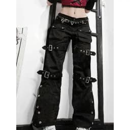 Metal Button High Waisted Straight Leg Jeans Drop Crotch Trousers Streetwear Hip Hop Fashion Y2K Cargo Denim Pants for Women
