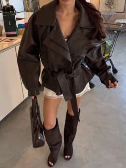 Solid Faux Leather Jacket Women Lapel Asymmetric Zipper Belted Waist Oversized Long Sleeve Coats Vintage Moto Biker Coat 2026