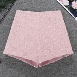 Sequin Shorts Women's Winter High Waist Wool Blend A-Line Casual Short Pants