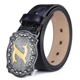 Western Belt Men Genuine Leather Belts for Men Women Cowboy Cowgirl Big Letters Buckle Gold Male Belts Long Black Brown Quality