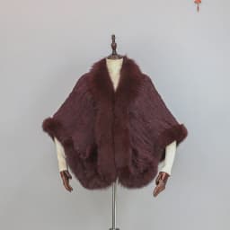 Women 100% Real Rabbit Fur Cape with Fox Fur Collar Winter Warm Knitted Cloak Rabbit Fur Poncho Girls Party Fashion Shawl Scarf