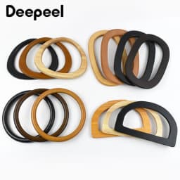 2Pcs Deepeel Solid Wood Bag Handle Women's Handbag Woven-Bag Wrist Ring Handles Purse Frame Handmade DIY Bags Accessories