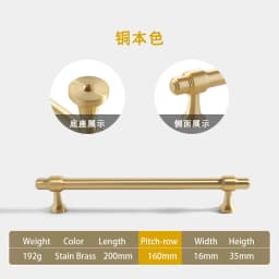 Pure Copper French Gold Wardrobe Handle Solid  Brass Cabinet Door Handle American Cabinet Door Drawer Gold Handle Brass