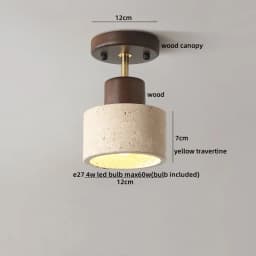 IWHD Wood Canopy LED Ceiling Light Fixture Nordic Modern Simple Ellipse Natural Yellow Travertine Ceiling Lamp Lamparas De Techo
