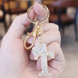 26 Initial Letter Rhinestone Keychain For Women Charm Crystal Crown Gold Plated Key Ring Bag Car Key Chains DIY Accessoreis